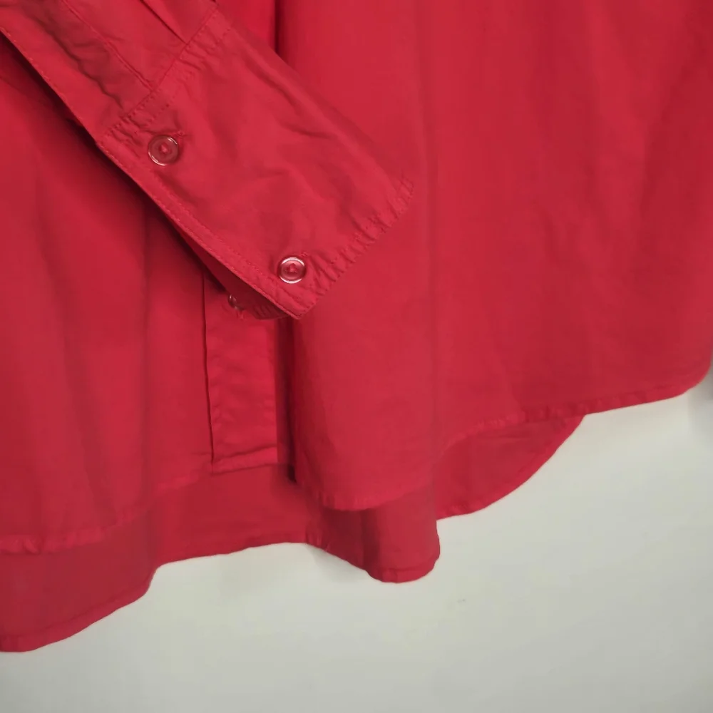 MONROW Fire Coral Oversized Poplin Button Down Shirt NWT Relaxed Coastal Top - Picture 5 of 11